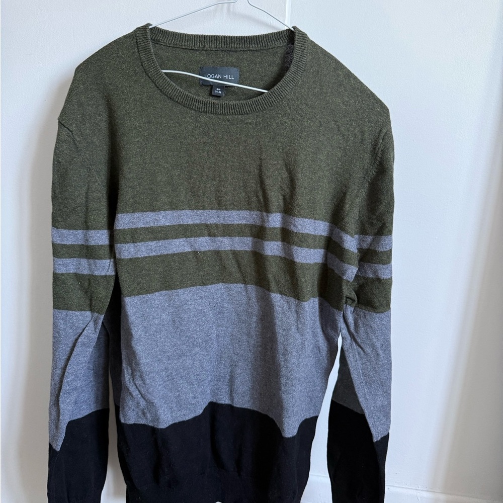 Men’s Olive & Gray Striped Crewneck Sweater